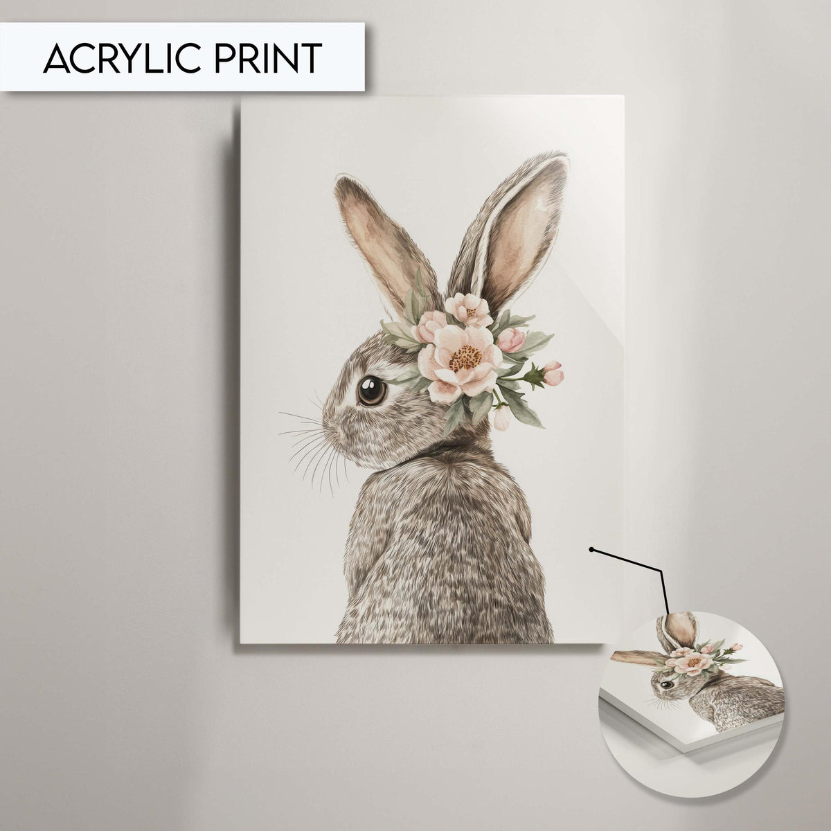 Floral Bunny Wall Art, Cute Rabbit Art Print, Animal Nursery Decor, Woodland Bunny, Floral Animal Wall Art, Rabbit Art for Baby Room