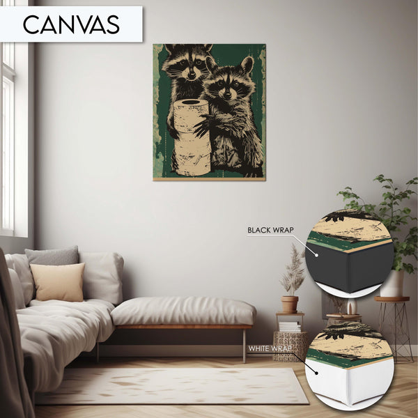 Funny Raccoon Bathroom Artwork Print Wall Art Decor for Toilet, Funny Animal Print, Vintage Bathroom Decor, Toilet Art Print Decor