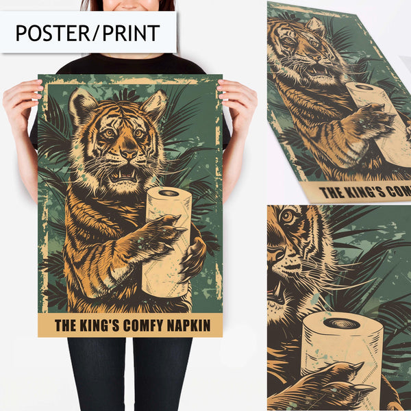 Funny Tiger Bathroom Art Print, Animal Wall Decor for Bathroom, Quirky Tiger Wall Art, Tiger Toilet Paper, Funny Bathroom Wall Art Decor