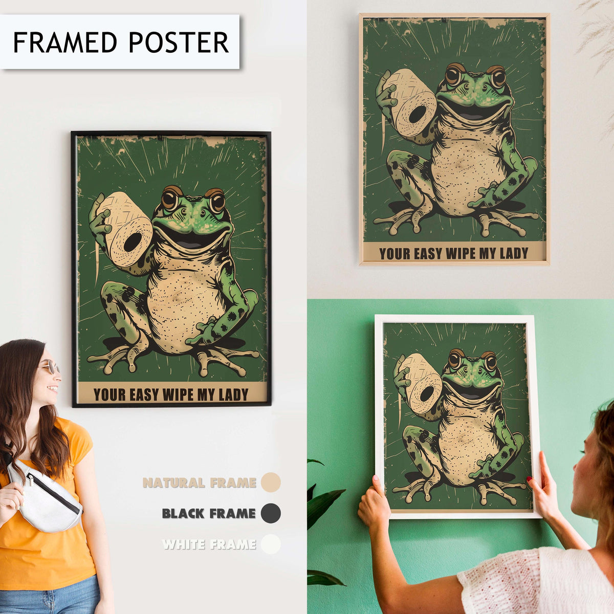 Funny Frog Bathroom Art Print, Animal Wall Decor for Bathroom, Frog Toilet Paper Wall Art, Bathroom Wall Decor, Frog Art for Bathroom Wall