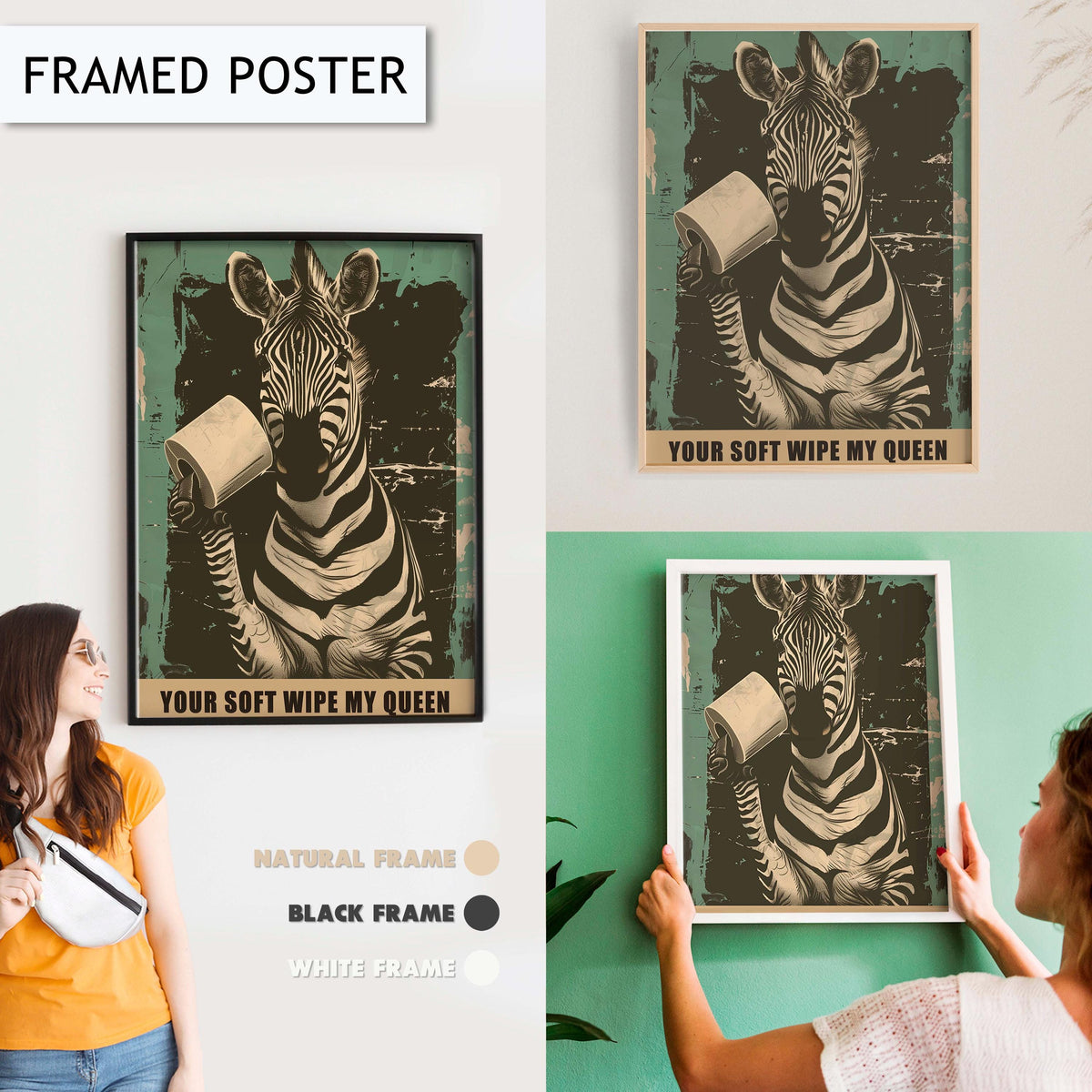 Zebra Funny Bathroom Art Print, Quirky Animal Bathroom Wall Decor, Zebra with Toilet Paper Print for Bathroom, Funny Bathroom wall Art