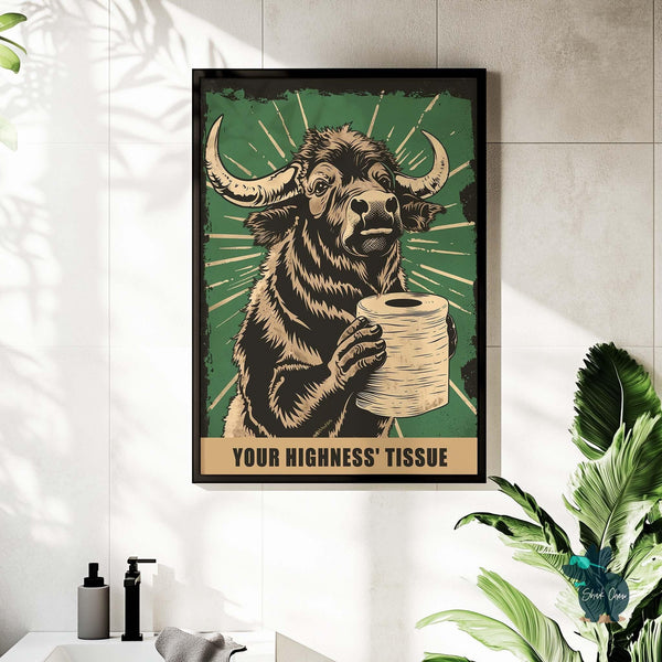 Funny Bathroom Art Decor, Buffalo Bathroom Wall Art, Funny Toilet Decor, Rustic Farmhouse Animal Print, Vintage Bathroom Artwork