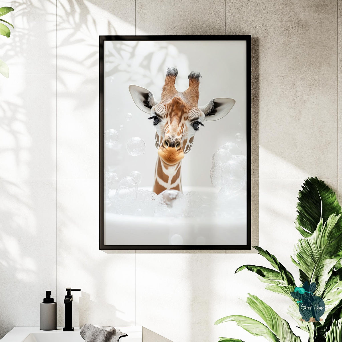 Giraffe Bubble Bath Wall Art, Fun Animal Bathroom Decor, Playful Giraffe Print, Quirky Bathtub Art, Funny bathroom Art Decor, Toilet print