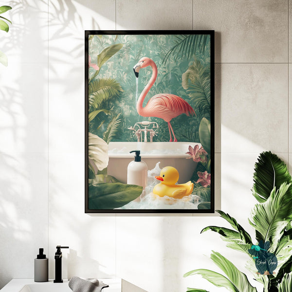 Funny Bathroom Art Print Wall Art Decor, Animal Wall Decor Prints for Bathroom Wall Art, Flamingo Print for  funny Toilet Wall Art Decor