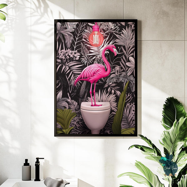 Flamingo Bathroom Art Print, Funny Animal Wall Decor for Bathroom, Tropical Flamingo Print, Flamingo Wall Art for Toilet Art, Bathroom Decor