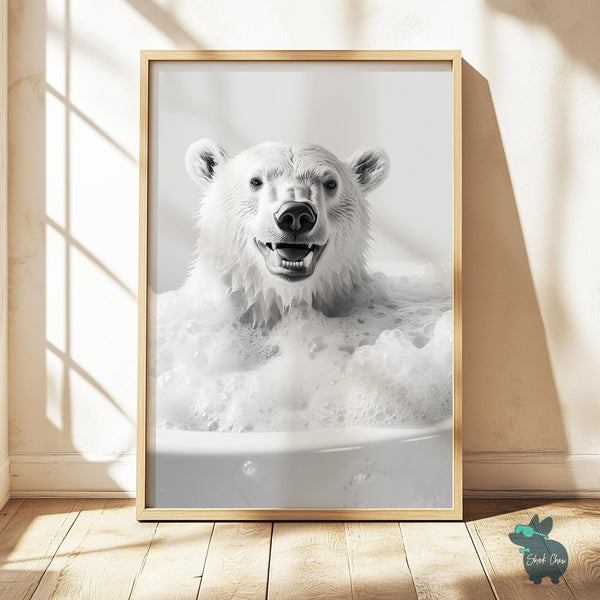 Polar Bear Bathroom Art Print, Funny Animal Wall Decor for Bathroom, Cute Polar Bear Print for Toilet Wall Art, Modern Bathroom Decor