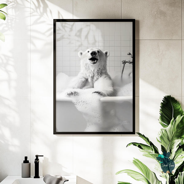 Polar Bear Bathroom Art Print for Wall Decor, Animal Wall Art Decor for Bathroom, Polar Bear Toilet Wall Art Print, Bathroom Art Print Decor