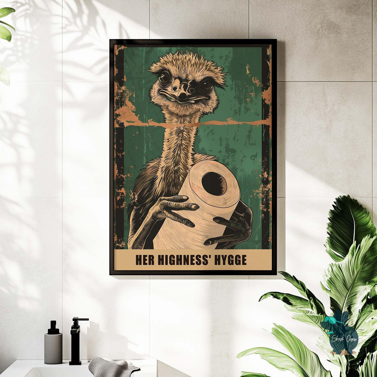 Funny Ostrich Bathroom Wall Art Decor, Ostrich Toilet Art Print for Bathroom, Animal Wall Art Print Bathroom Decor, Funny Toilet Art Print