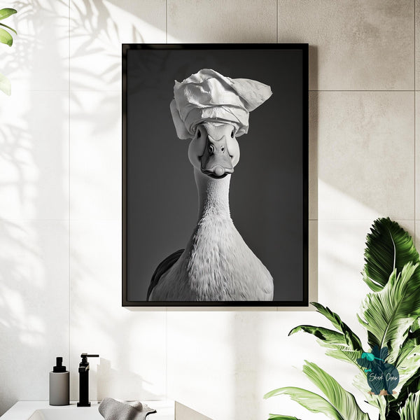 Silly Goose Bathroom Art Print, Black and White Animal Bathroom Decor, Silly Goose Poster for Bathroom Wall Art, Funny Toilet Decor Print