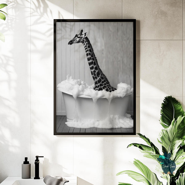 Funny Giraffe Bathroom Art Print for Wall Decor, Animal Wall Art Decor for Bathroom Print, Giraffe Toilet Wall Art Print, Bathroom Art Decor