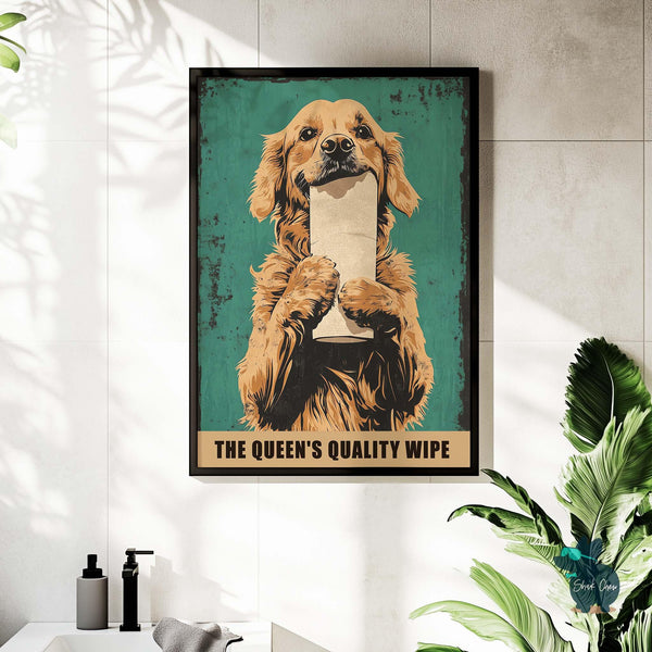 Funny Golden Retriever Bathroom Art Print Wall Art Decor for Bathroom, Dog Wall Decor Artwork for Toilet, Funny Bathroom Sign