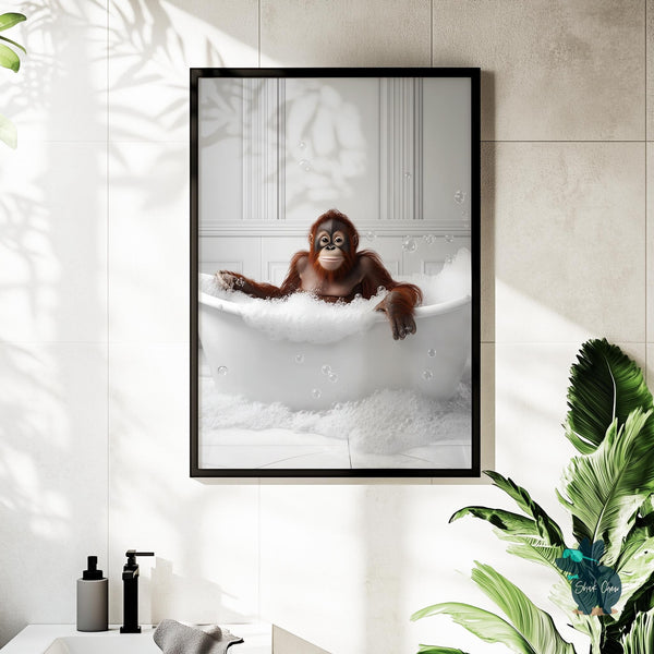 Bathroom Wall Art Print Decor, Funny Animal Bathroom Decor, in Bathtub Art Print, Cute Bathroom Animal Decor, Monkey Wall Art for Toilet