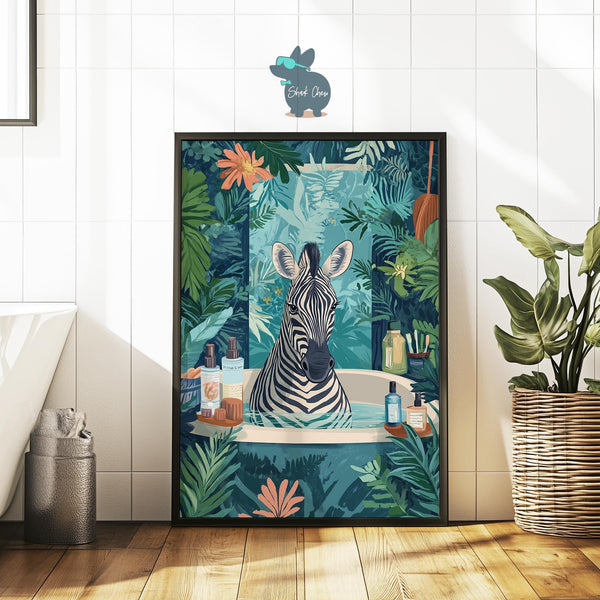 Zebra Bathroom Wall Art, Funny Animal Bathroom Decor, Zebra in Bathtub Art Print, Bathroom Animal Decor, Zebra Wall Art for Toilet Decor