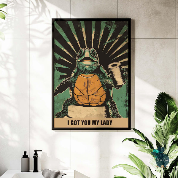 Funny Turtle Bathroom Wall Art Print Decor, Animal Bathroom Decor, Turtle Toilet Art Print, Humorous Bathroom Art Decor, Turtle Wall Art