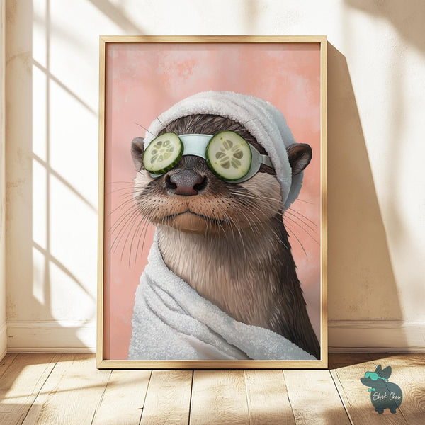 Otter Bathroom Wall Art Decor, Funny Animal Art Print for Bathroom, Otter with Cucumber Spa Artwork Print, Bathroom Decor, Funny Toilet Art