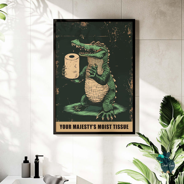 Funny Alligator Bathroom Art Print, Animal Wall Decor for Bathroom, Alligator Toilet Paper Wall Art, Crocodile Wall Decor for Bathroom