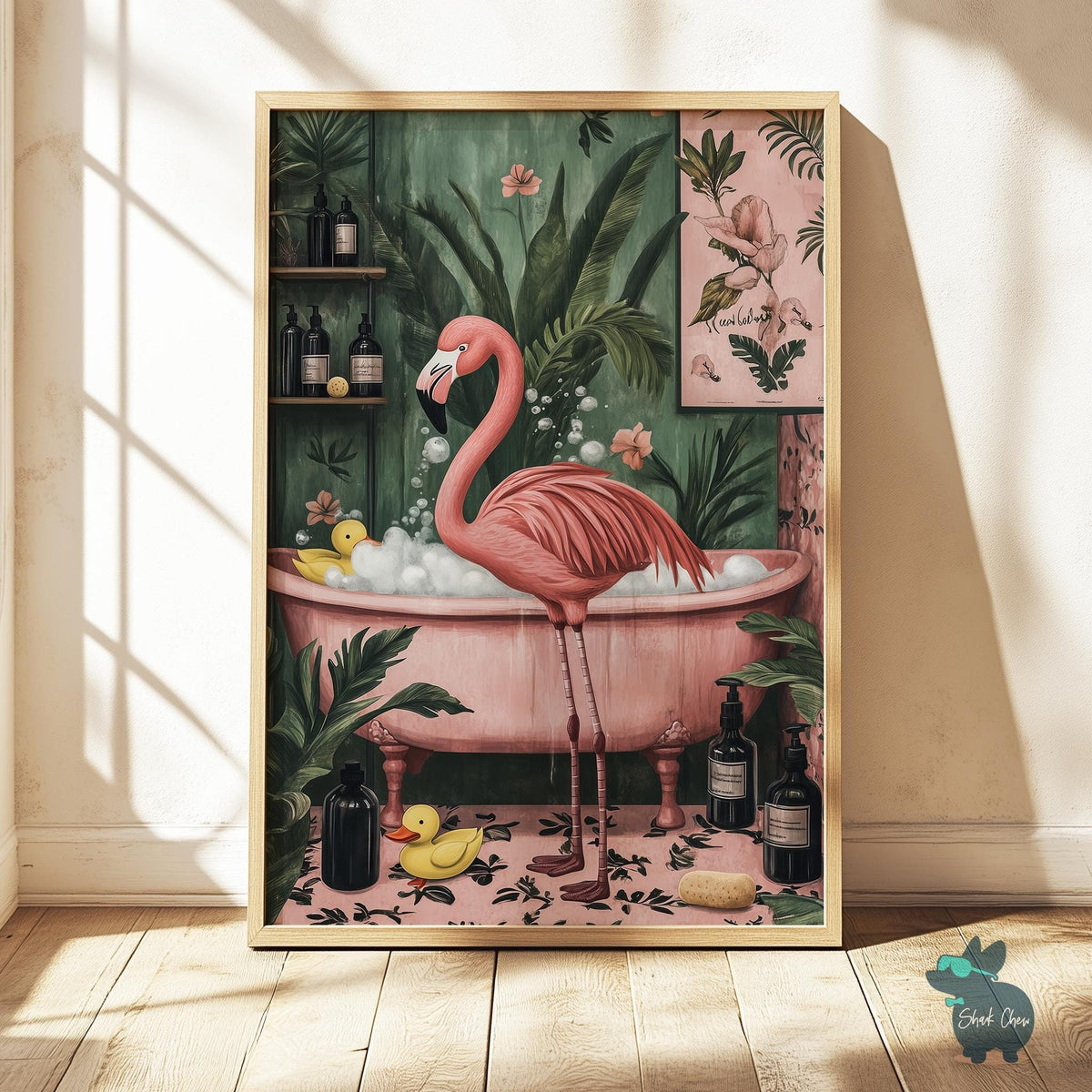 Funny Flamingo Bathroom Art Print, Animal Wall Art Decor for Bathroom, Pink Flamingo Bubble Bath Art, Bathroom Wall Decor, Flamingo Art