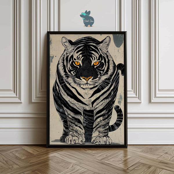 Tiger Wall Art, Tiger Portrait Print, Animal Wall Art for Living Room, Vintage Japanese Animal Decor, Modern Tiger Painting Art