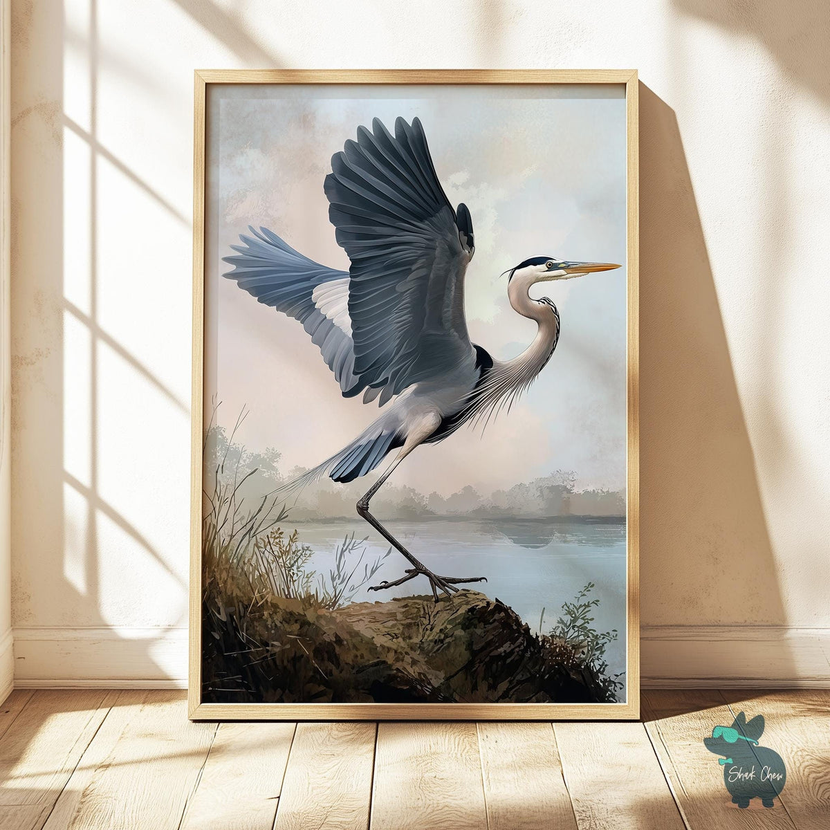 Heron Wall Art, Majestic Bird in Flight Print, Nature-Inspired Animal Decor, Water Bird Art, Elegant Heron Painting, Wildlife Wall Art