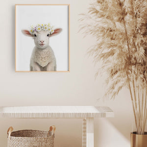 Baby Sheep Floral Crown Wall Art, Sheep Lamb Art Print, Baby Farm Animals, Nursery Décor, Gift For Her, Minimalist Wall Art, New Home Gift