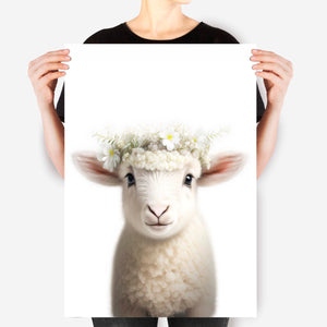 Baby Sheep Art With Floral Crown, Lamb Wall Art, Farmhouse Decor, Lamb Baby Shower, Nursery Wall Art, Kids Room Decor, Baby Gift