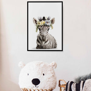 Zebra Nursery Decor, Zoo Kids Wall Art, Playroom Wall Decor, Colorful Floral Wall Art, Safari Baby Shower Wall Art, Baby Girl Gift