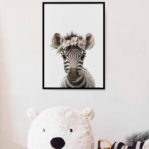 Zebra Digital Print, Baby Zebra with Crown Art Print, Kids Room Decor, Nursery Wall Art, Zoo Animal Decor, Playful Nursery Print