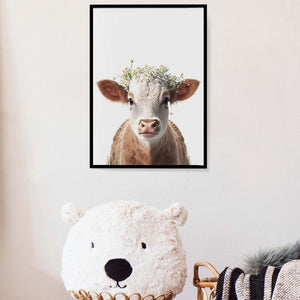 Baby Cow Art Print, Calf Floral Crown Wall Art, Baby Farm Animals Art Print, Woodland Baby Shower, Housewarming Gift, Gift For New Mom