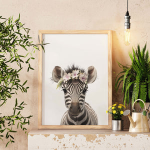 Zebra Digital Print, Baby Zebra with Crown Art Print, Kids Room Decor, Nursery Wall Art, Zoo Animal Decor, Playful Nursery Print