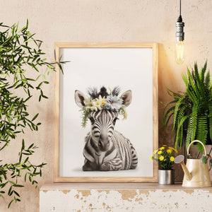 Zebra Nursery Decor, Zoo Kids Wall Art, Playroom Wall Decor, Colorful Floral Wall Art, Safari Baby Shower Wall Art, Baby Girl Gift