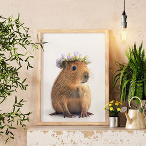 Baby Capybara Art Print, Capybara Floral Crown Wall Art, Housewarming Gift, Woodland Nursery Art, Front Door Decor, Gifts For Kids