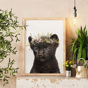 Baby Panther Art, Digital Art Prints, Aesthetic Room Decor, Woodland Baby Shower, Contemporary Art, Wall Decor Gift