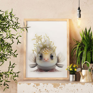 Yellow Puffer Fish Art Print, Fish Wall Decor, Bathroom Wall Art, Beach House Decor, Coastal Wall Decor, Housewarming Gift, Nursery Wall Art