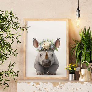 Baby Rhino Art Print, Gray Rhino Art Print, Baby Shower Gift, Safari Nursery Décor, College Dorm Décor, Beach Wall Art, Baby Girl Room Décor