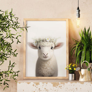 Baby Sheep Art With Floral Crown, Lamb Wall Art, Farmhouse Decor, Lamb Baby Shower, Nursery Wall Art, Kids Room Decor, Baby Gift