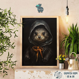 Adorable Otter Gothic Wallart Decoration, Cute Animal Home Decor Seasonal Artwork, Gothic Animal Art Print Wall Decor, Renaissance Portrait